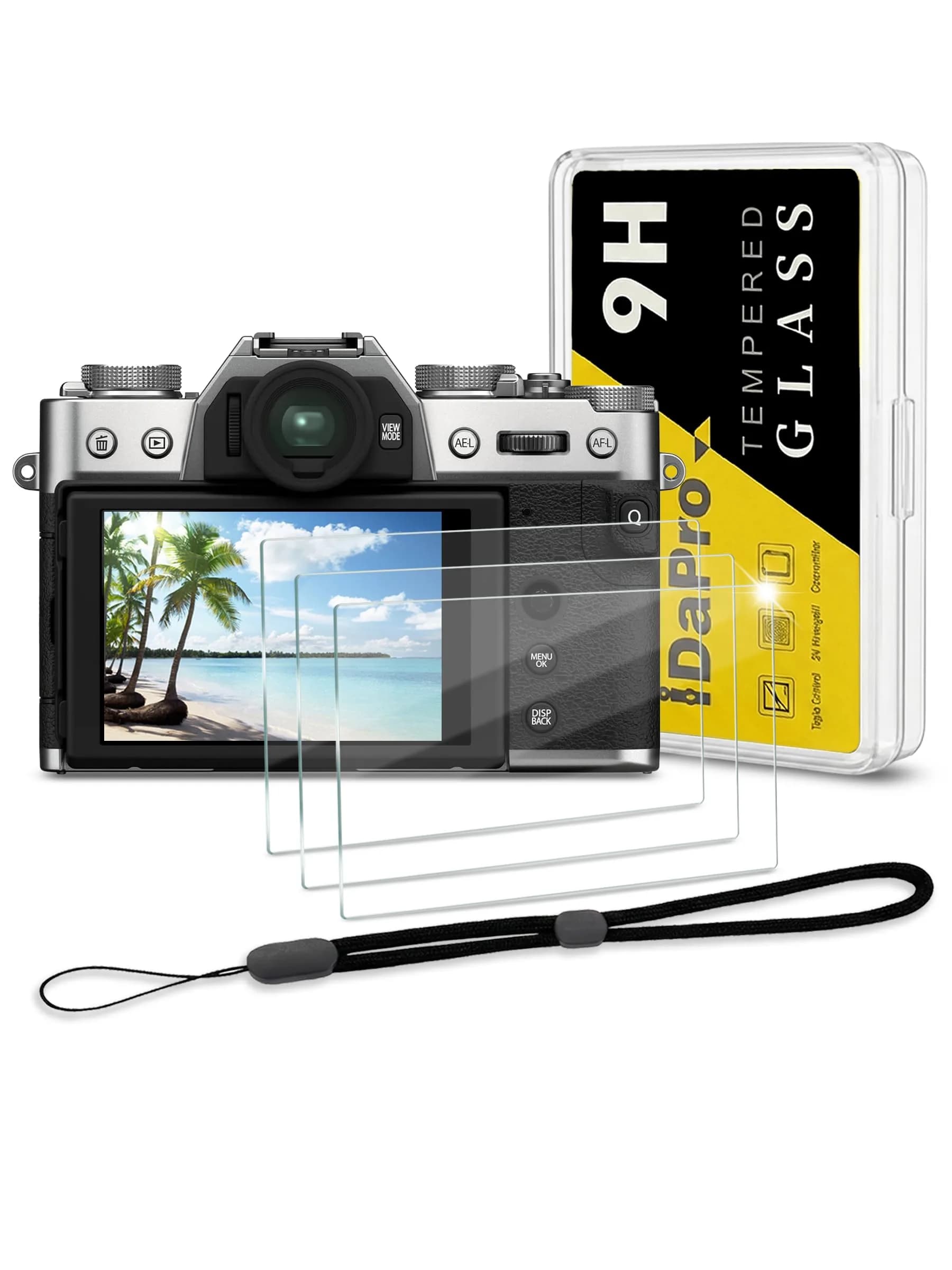 iDaPro Screen Protector for Fujifilm X-T30 II, 9H Tempered Glass | Scratch & Drop Resistant, Ultra Clear, 0.3mm Thin, Includes Wrist Strap — X-T30II
