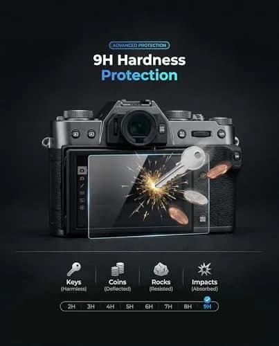 iDaPro Screen Protector for Fujifilm X-T30 II, 9H Tempered Glass | Scratch & Drop Resistant, Ultra Clear, 0.3mm Thin, Includes Wrist Strap thumbnail 2