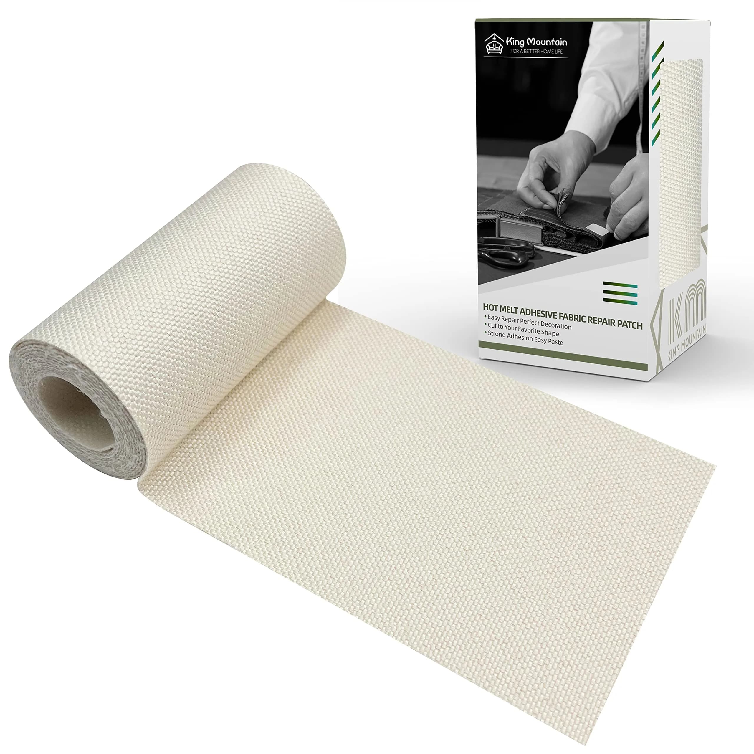 KING MOUNTAIN Off-White Linen Fabric Iron-On Repair Patch 2.27 m (60") | Durable & Easy to Apply for Garment & Home Repair - main product image