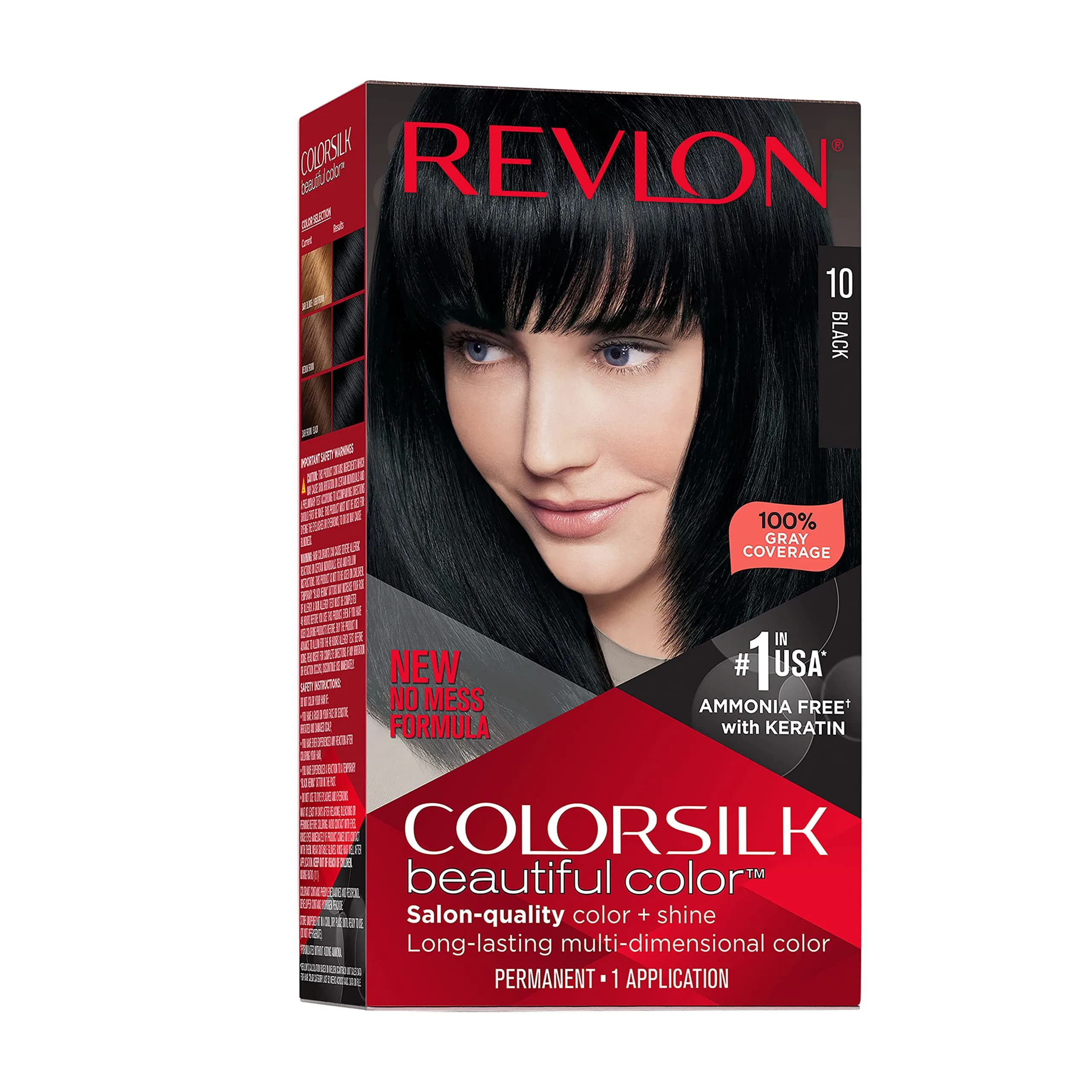 Revlon Colorsilk Beautiful Color Permanent Hair Color 010 Black | Ammonia-Free Gray Coverage — 010 Black