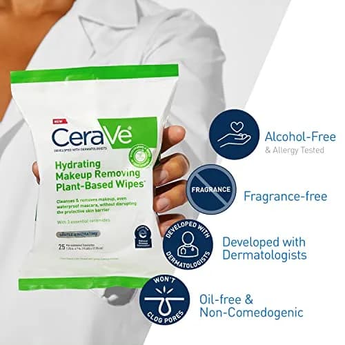 CeraVe Makeup Remover Wipes, Plant Based Face Wipes with Glycerin, 25ct | Hydrating, Gentle & Biodegradable thumbnail 5