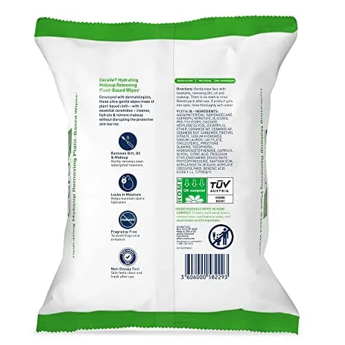 CeraVe Makeup Remover Wipes, Plant Based Face Wipes with Glycerin, 25ct | Hydrating, Gentle & Biodegradable thumbnail 2