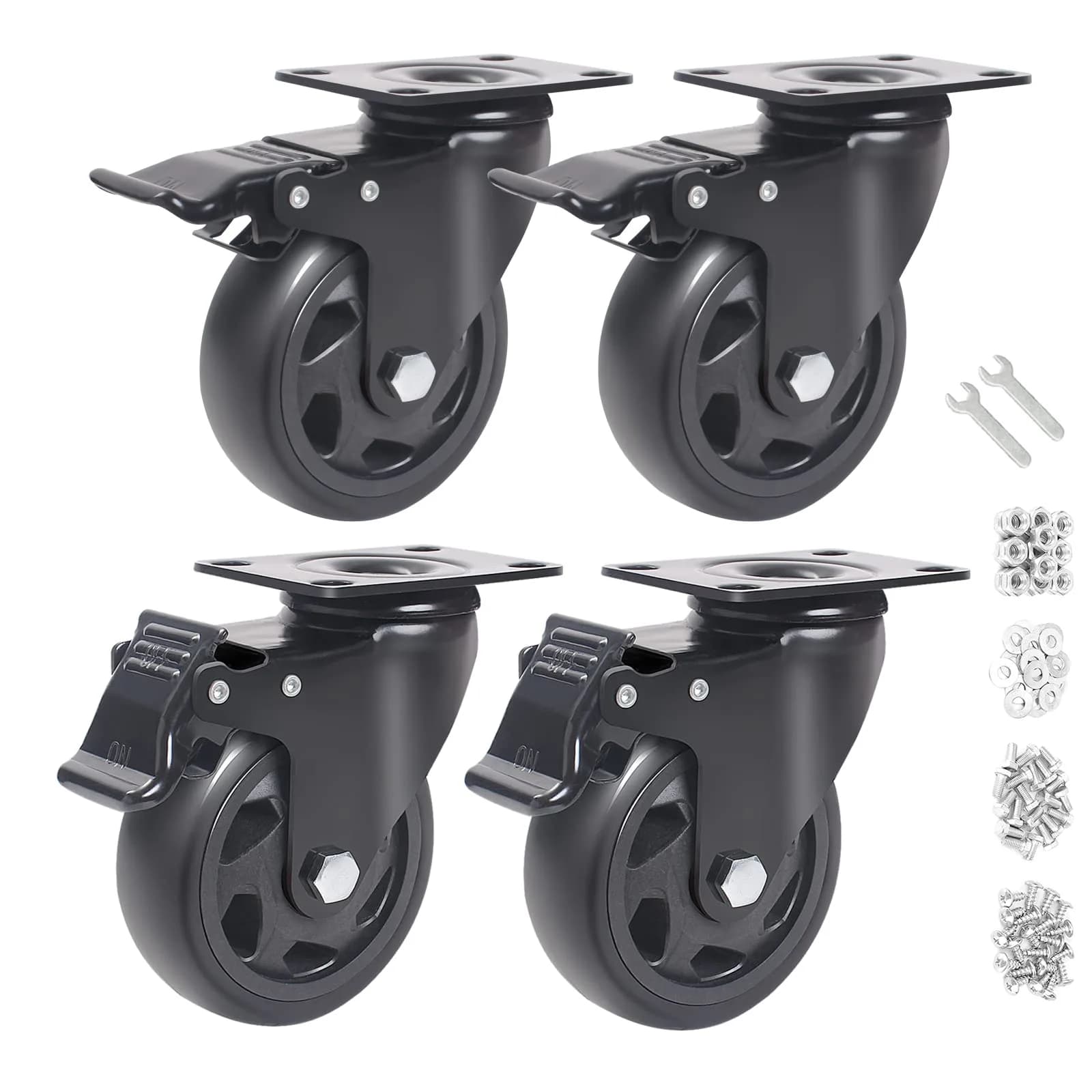 YAEMIKY 4 Inch Heavy Duty Plate Casters 2000lbs | Swivel with Dual Locking for Cart & Furniture