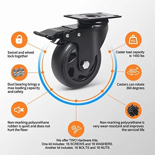 YAEMIKY 4 Inch Heavy Duty Plate Casters 2000lbs | Swivel with Dual Locking for Cart & Furniture thumbnail 5