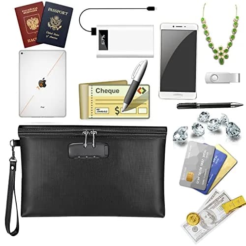 ZOOPIP Fireproof Money Bag with Lock, Black 28.45cm x 19.3cm (11.2"x7.6") | Secure Document & Cash Pouch thumbnail 5