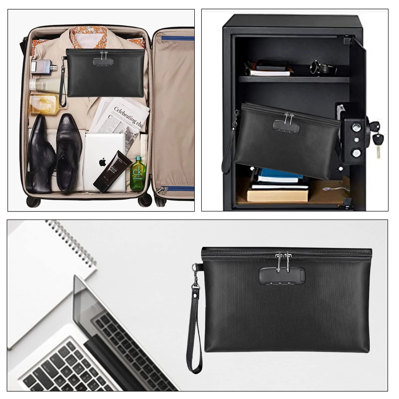 ZOOPIP Fireproof Money Bag with Lock, Black 28.45cm x 19.3cm (11.2"x7.6") | Secure Document & Cash Pouch - view 7