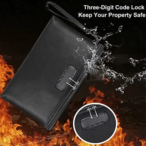 ZOOPIP Fireproof Money Bag with Lock, Black 28.45cm x 19.3cm (11.2"x7.6") | Secure Document & Cash Pouch thumbnail 2