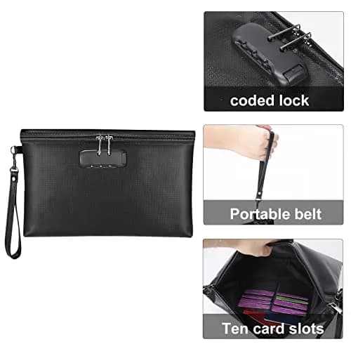 ZOOPIP Fireproof Money Bag with Lock, Black 28.45cm x 19.3cm (11.2"x7.6") | Secure Document & Cash Pouch thumbnail 3