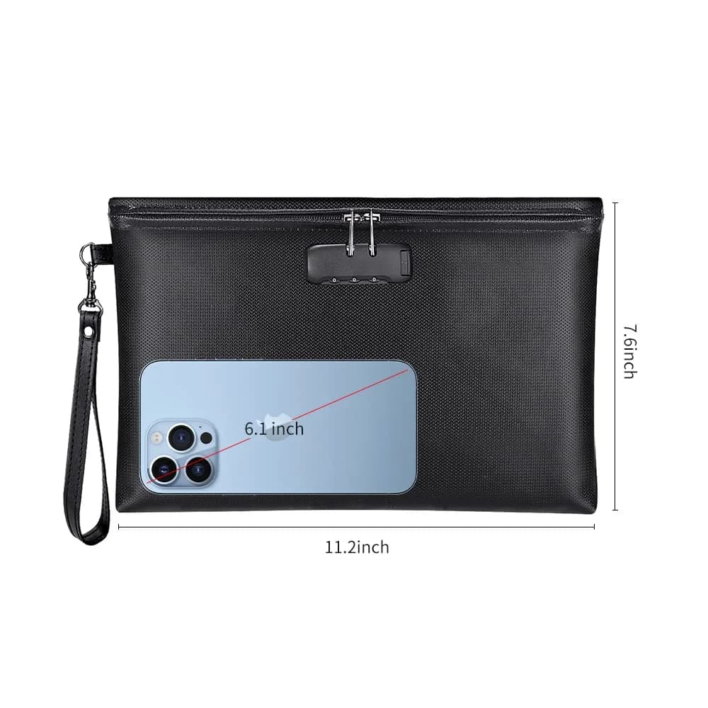 ZOOPIP Fireproof Money Bag with Lock, Black 28.45cm x 19.3cm (11.2"x7.6") | Secure Document & Cash Pouch - view 4