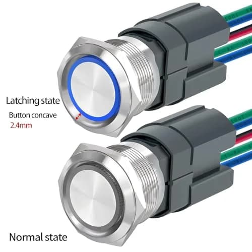 ZJWZJH 22mm Latching Push Button Switch 15A 24V Blue LED | UL Listed, IP67 Waterproof, Stainless Steel thumbnail 6