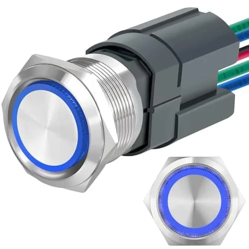 ZJWZJH 22mm Latching Push Button Switch 15A 24V Blue LED | UL Listed, IP67 Waterproof, Stainless Steel thumbnail 1