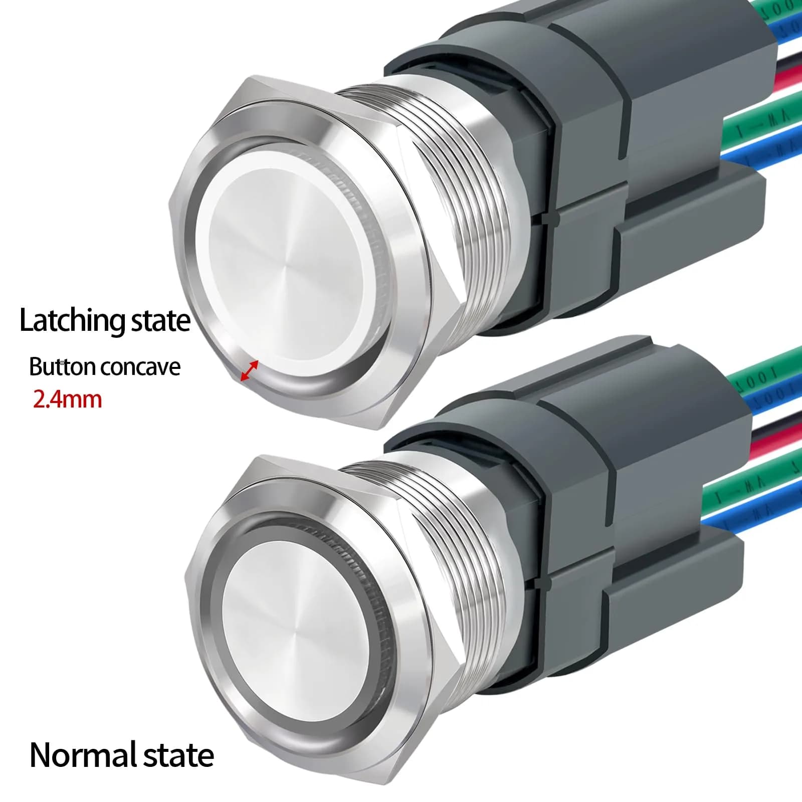 ZJWZJH 22mm Latching Push Button Switch 15A 24V White LED | UL Listed Waterproof Stainless Steel - view 6