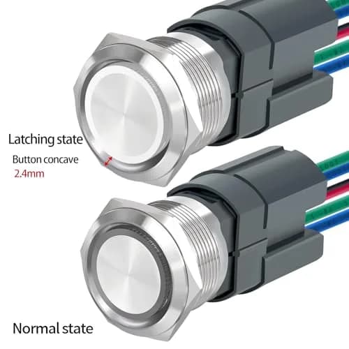ZJWZJH 22mm Latching Push Button Switch 15A 24V White LED | UL Listed Waterproof Stainless Steel thumbnail 6