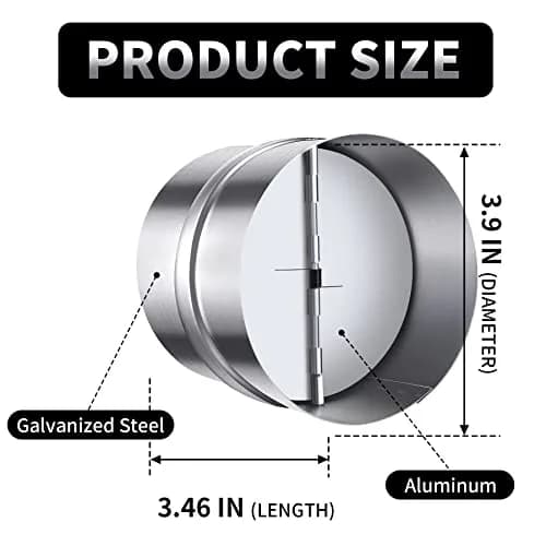 Miuwauer 4 Inch Backdraft Damper HVAC Duct Blocker | Prevents Airflow When Fan Is Off thumbnail 2