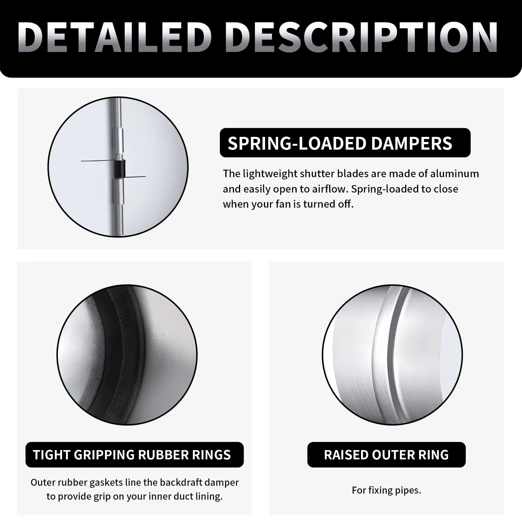 Miuwauer 4 Inch Backdraft Damper HVAC Duct Blocker | Prevents Airflow When Fan Is Off - view 3