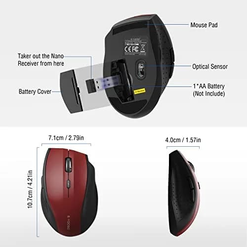 E-YOOSO Wireless Mouse for Laptop | 5-Level 4800 DPI, 18 Months Battery Life, Cordless 2.4GHz, Red thumbnail 6