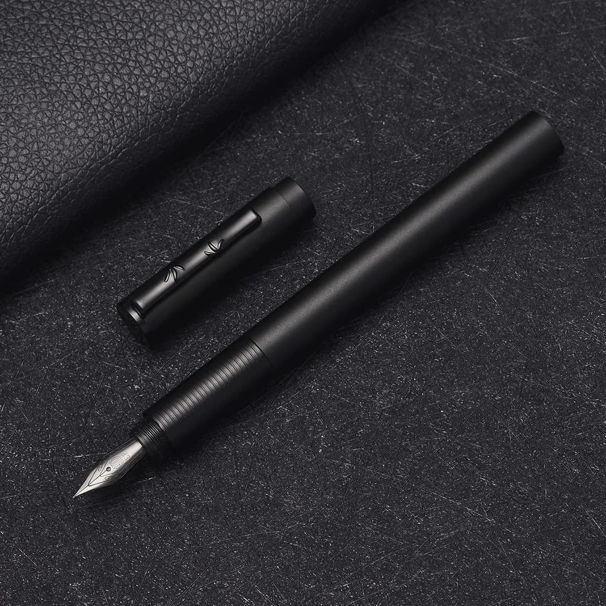 erofa H3 Fountain Pen in H3-Black with EF Nib and Bamboo Clip, Silver Aluminum Alloy - main product image