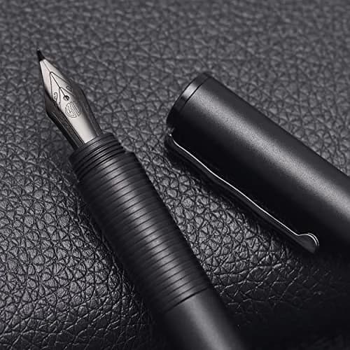erofa H3 Fountain Pen - Titanium Black Bent Nib with Bamboo Clip, 0.5mm Fine Point thumbnail 1