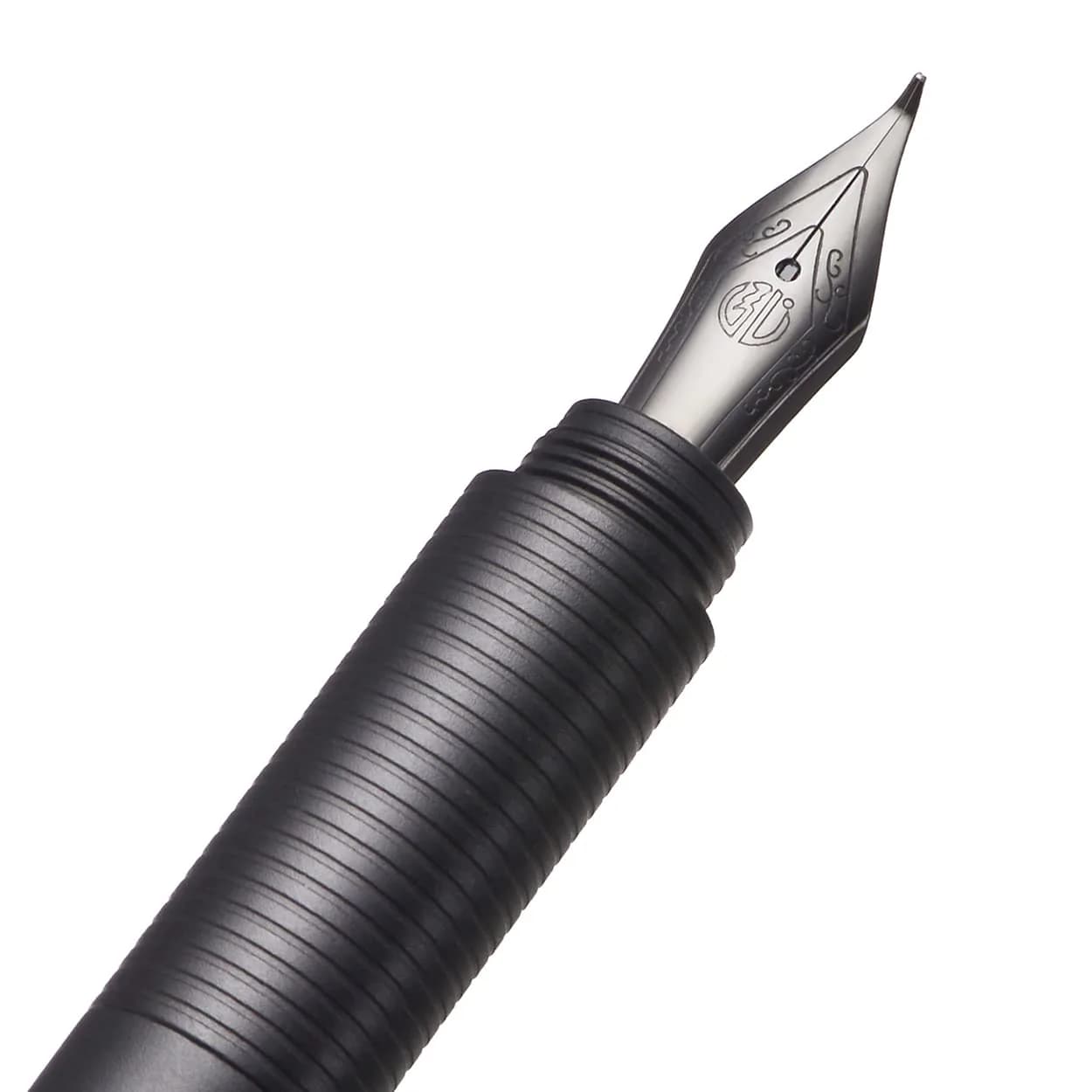 erofa H3 Fountain Pen - Titanium Black Bent Nib with Bamboo Clip, 0.5mm Fine Point - view 4