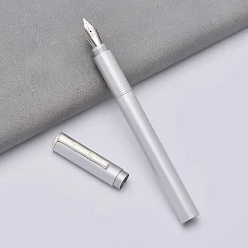erofa H3 Fountain Pen Fine Nib with Bamboo Clip, Silver Aluminum Alloy Writing Pen 135mm (0.5in) thumbnail 1