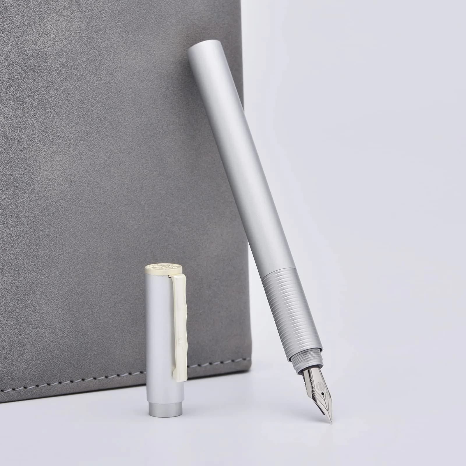 erofa H3 Fountain Pen Fine Nib with Bamboo Clip, Silver Aluminum Alloy Writing Pen 135mm (0.5in) - view 4
