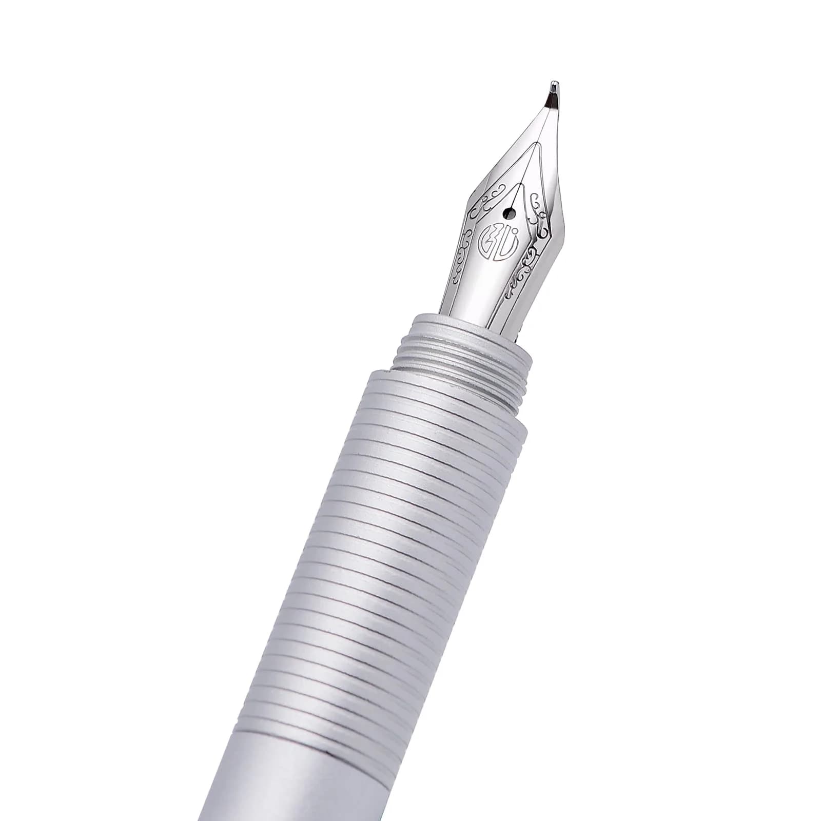 erofa H3 Fountain Pen H3-White Bent Nib with Bamboo Clip, Silver Aluminum Alloy Writing Pen - view 3