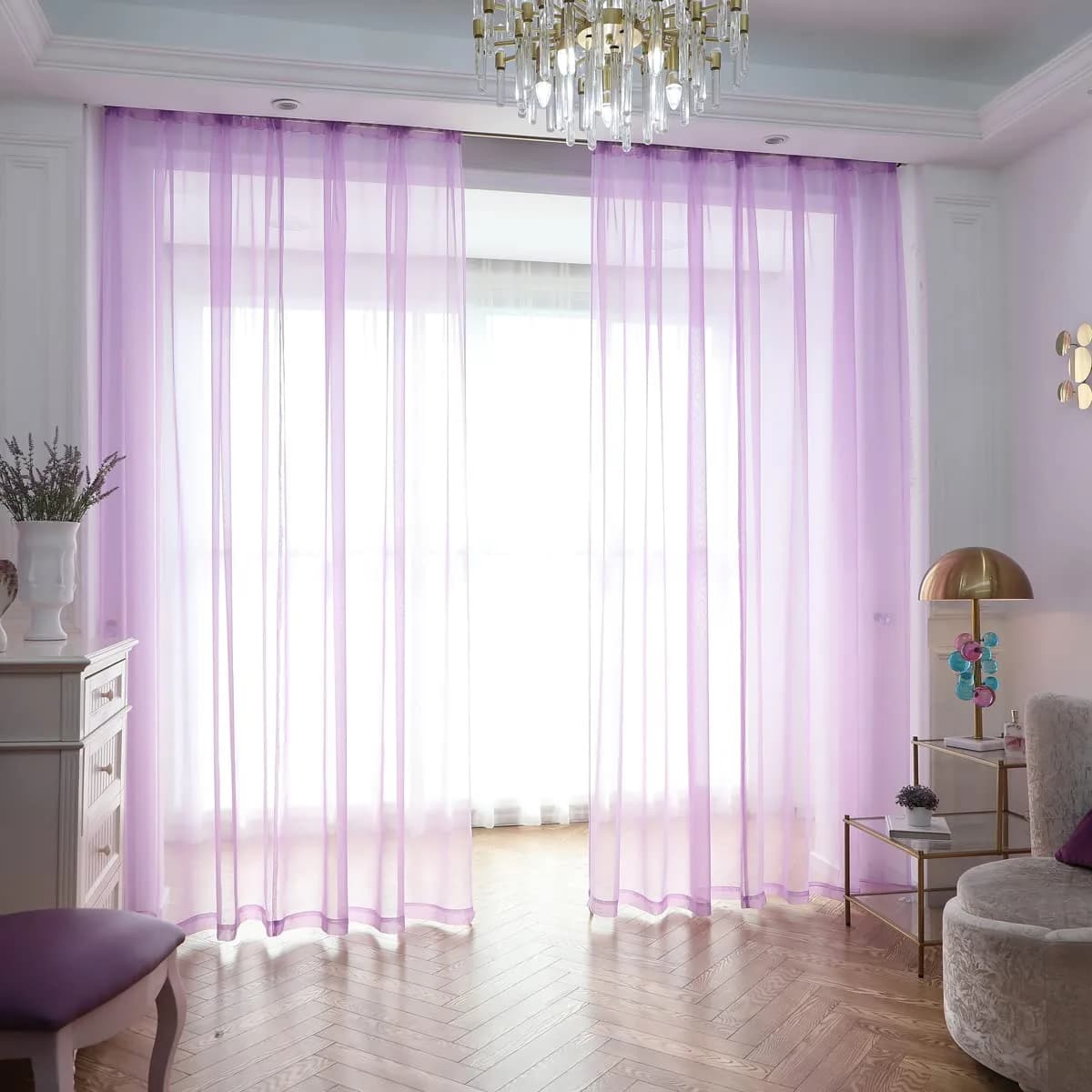PHILEASY Lake Blue Sheer Curtains 213 cm (84 Inches) Long | Light-Filtering Rod Pocket Panels — Purple / 52"W x 160"L