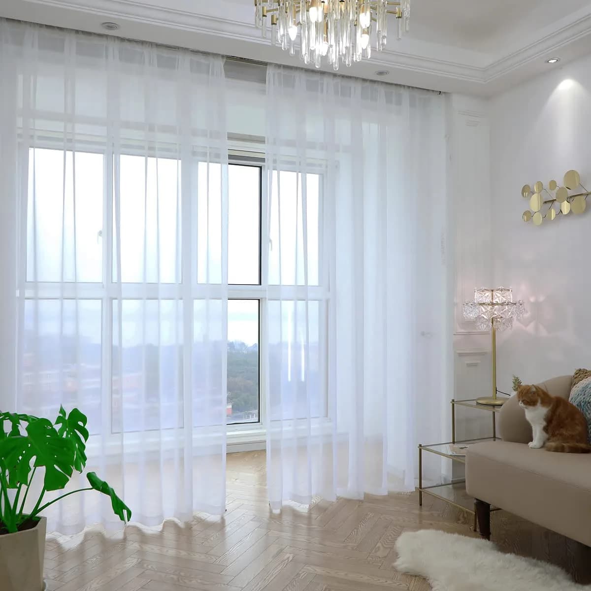 PHILEASY Sheer Ivory Curtains 305 cm (120 Inches Long) | Pack of 2 Panels for Living Room & Bedroom