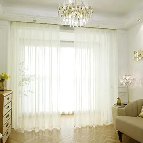 PHILEASY Light Yellow Sheer Curtains 145" Long | 2 Panels | Light-Filtering Rod Pocket thumbnail 1