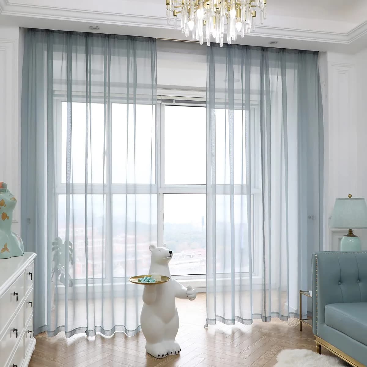 PHILEASY Light Gray Sheer Curtains 72 Inches Long (183 cm) — 2 Panels for Living Room & Bedroom - main product image