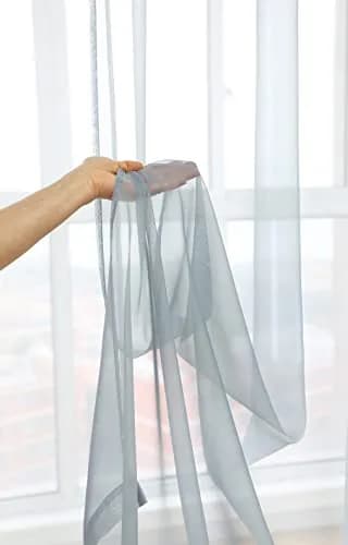 PHILEASY Light Gray Sheer Curtains 72 Inches Long (183 cm) — 2 Panels for Living Room & Bedroom thumbnail 4