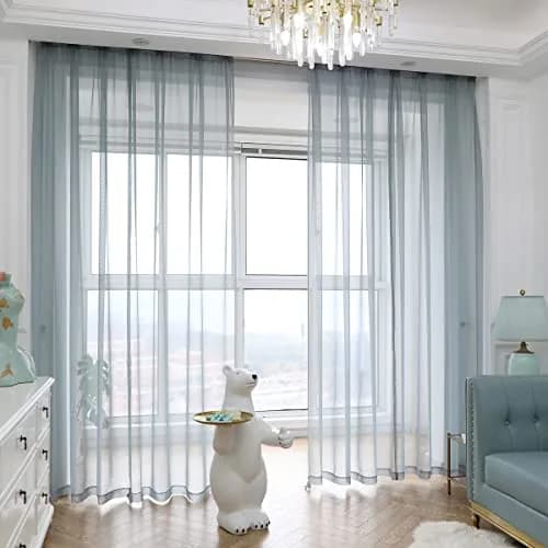 PHILEASY Light Gray Sheer Curtains 72 Inches Long (183 cm) — 2 Panels for Living Room & Bedroom thumbnail 1