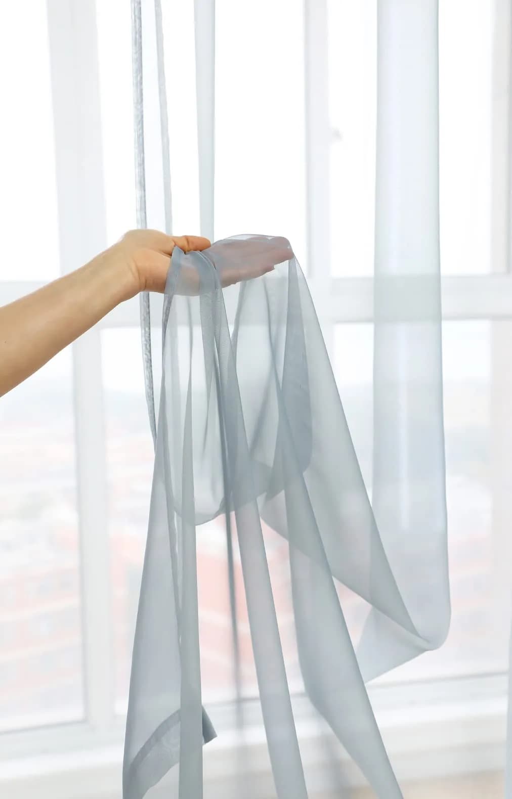 PHILEASY Light Gray Sheer Curtains 72 Inches Long (183 cm) — 2 Panels for Living Room & Bedroom - view 4