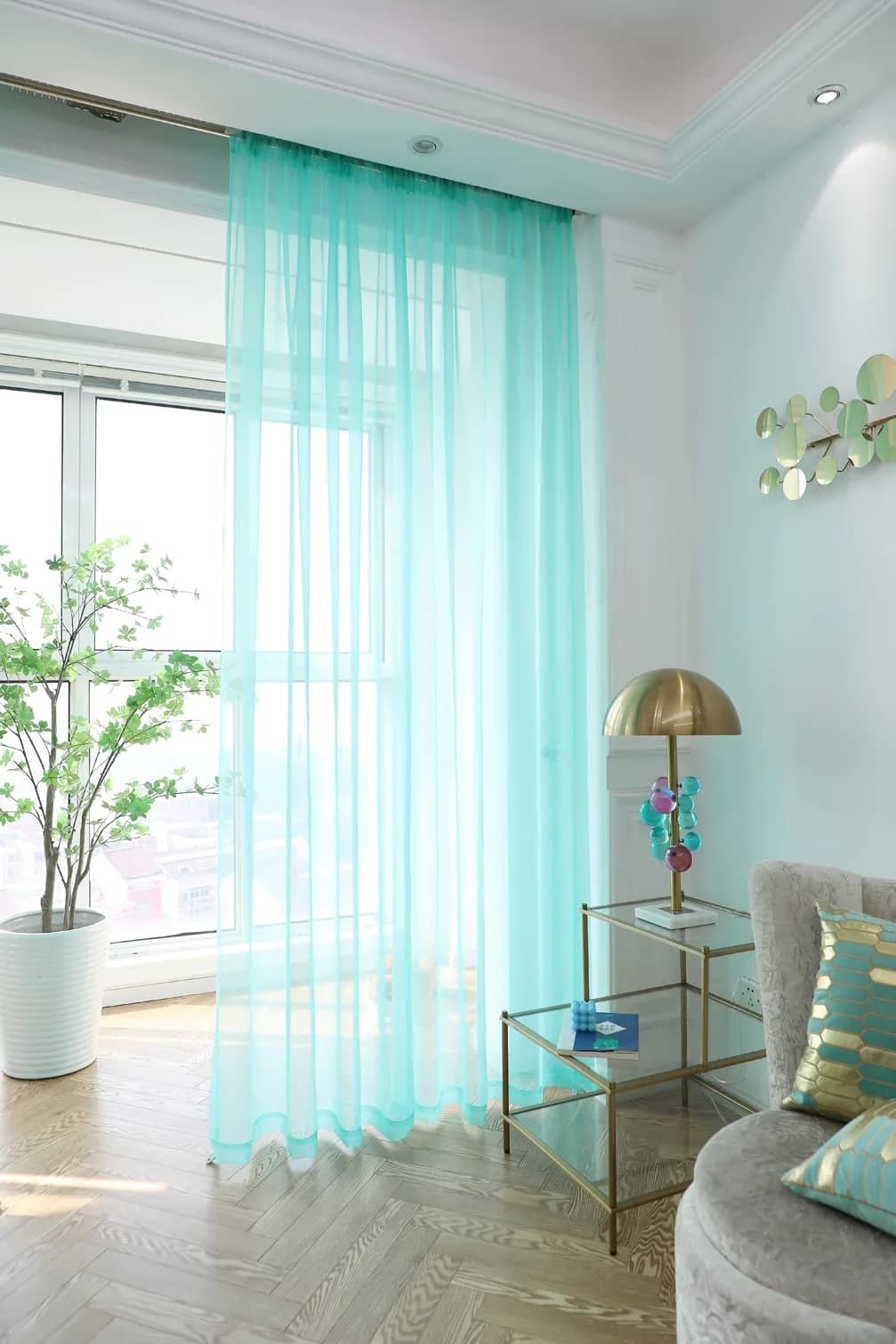 PHILEASY Lake Blue Sheer Curtains 52"W x 72"L (Pack of 2) - Light-Filtering Rod Pocket Panels - view 4
