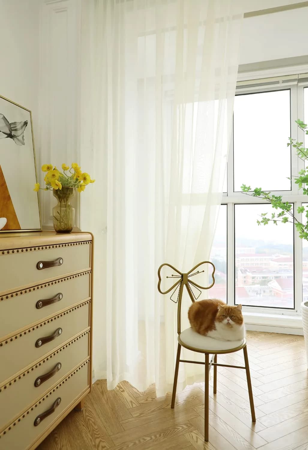 PHILEASY Light Yellow Sheer Curtains 160" Long - Pack of 2 | Light-Filtering Rod Pocket Panels - view 4