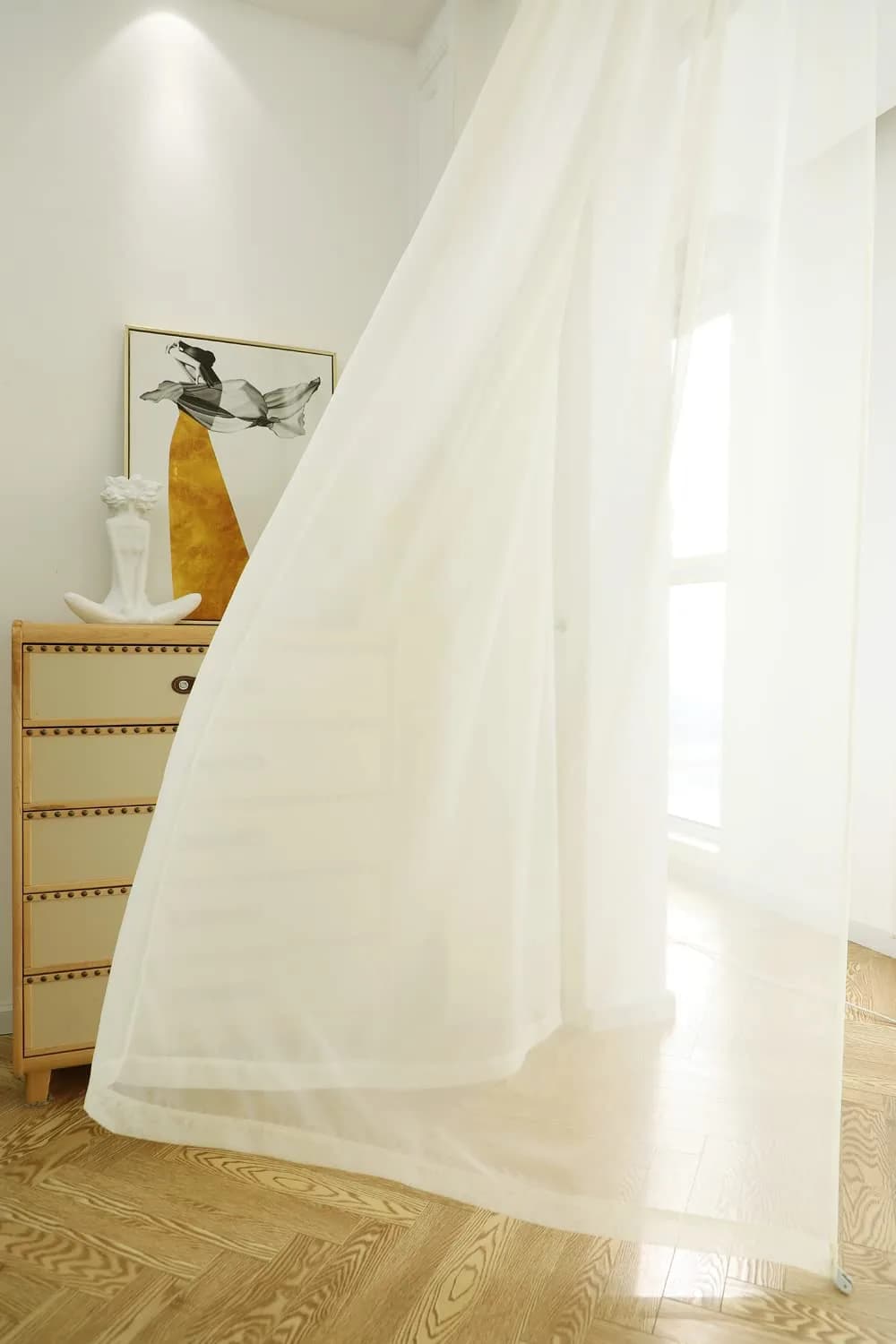PHILEASY Light Yellow Sheer Curtains 120" Long - 2 Panels, Rod Pocket Light-Filtering Window Drapes - view 3
