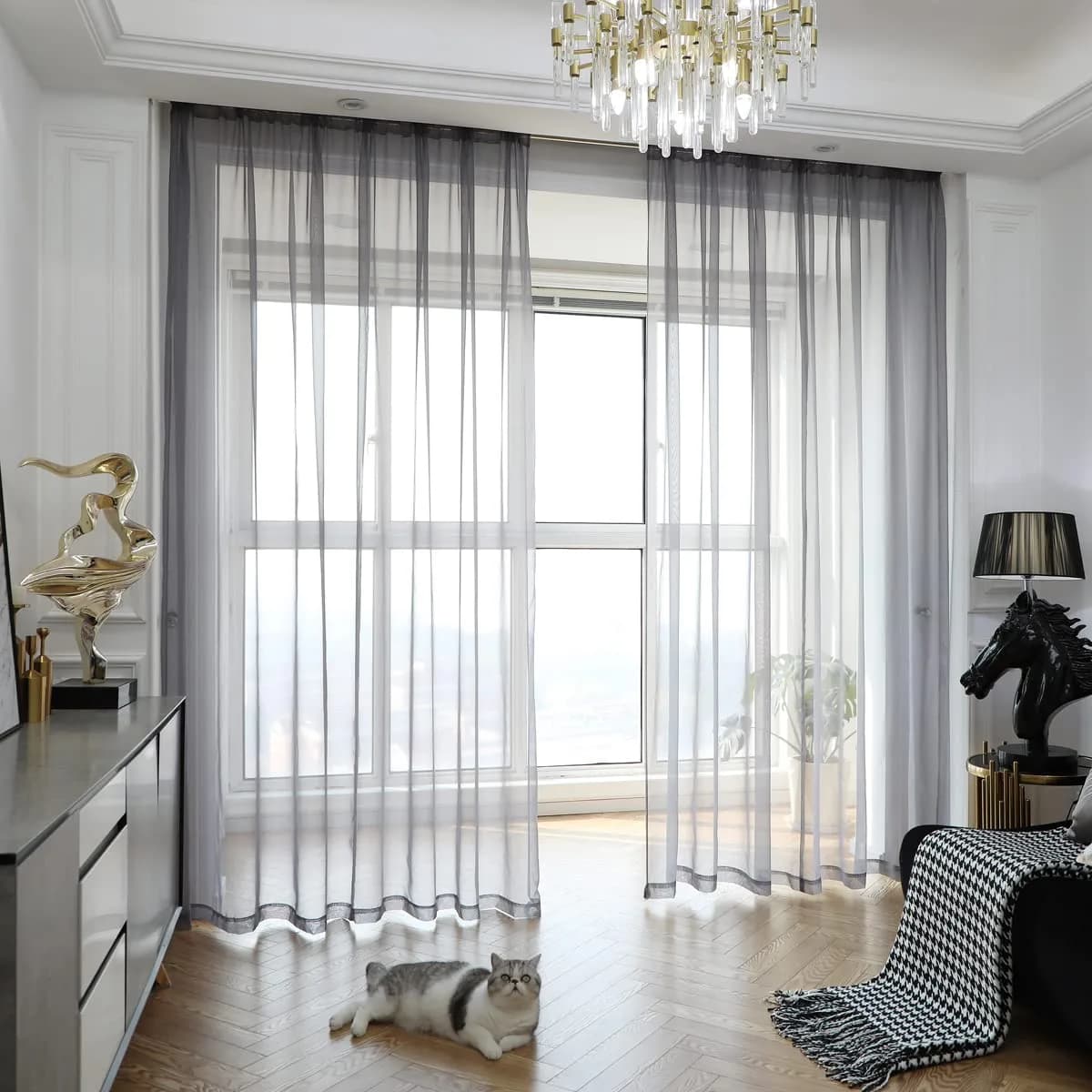 PHILEASY Dark Gray Sheer Curtains 72" L x 52" W | Pack of 2 Light-Filtering Rod Pocket Panels - main product image