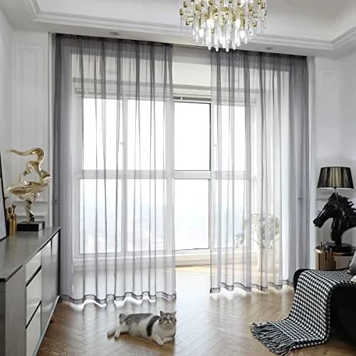 PHILEASY Dark Gray Sheer Curtains 72" L x 52" W | Pack of 2 Light-Filtering Rod Pocket Panels thumbnail 1