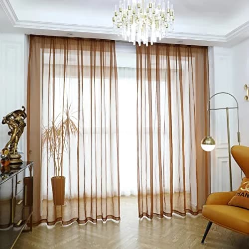 PHILEASY Brown Sheer Curtains 95 Inches Long - Pack of 2 Window Panels thumbnail 1