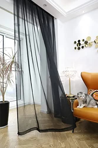 PHILEASY Black Sheer Curtains 72 Inches Long - Pack of 2 | Light-Filtering Rod Pocket Panels thumbnail 4