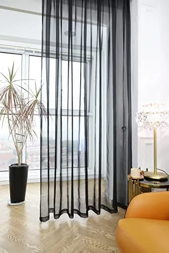 PHILEASY Black Sheer Curtains 72 Inches Long - Pack of 2 | Light-Filtering Rod Pocket Panels thumbnail 3