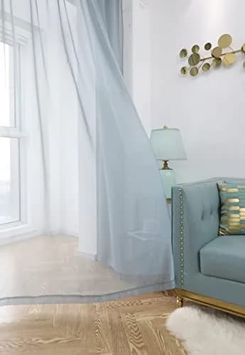 PHILEASY Light Gray Sheer Curtains 90 Inches Long | 52"W x 90"L Rod Pocket Panels (Pack of 2) thumbnail 3