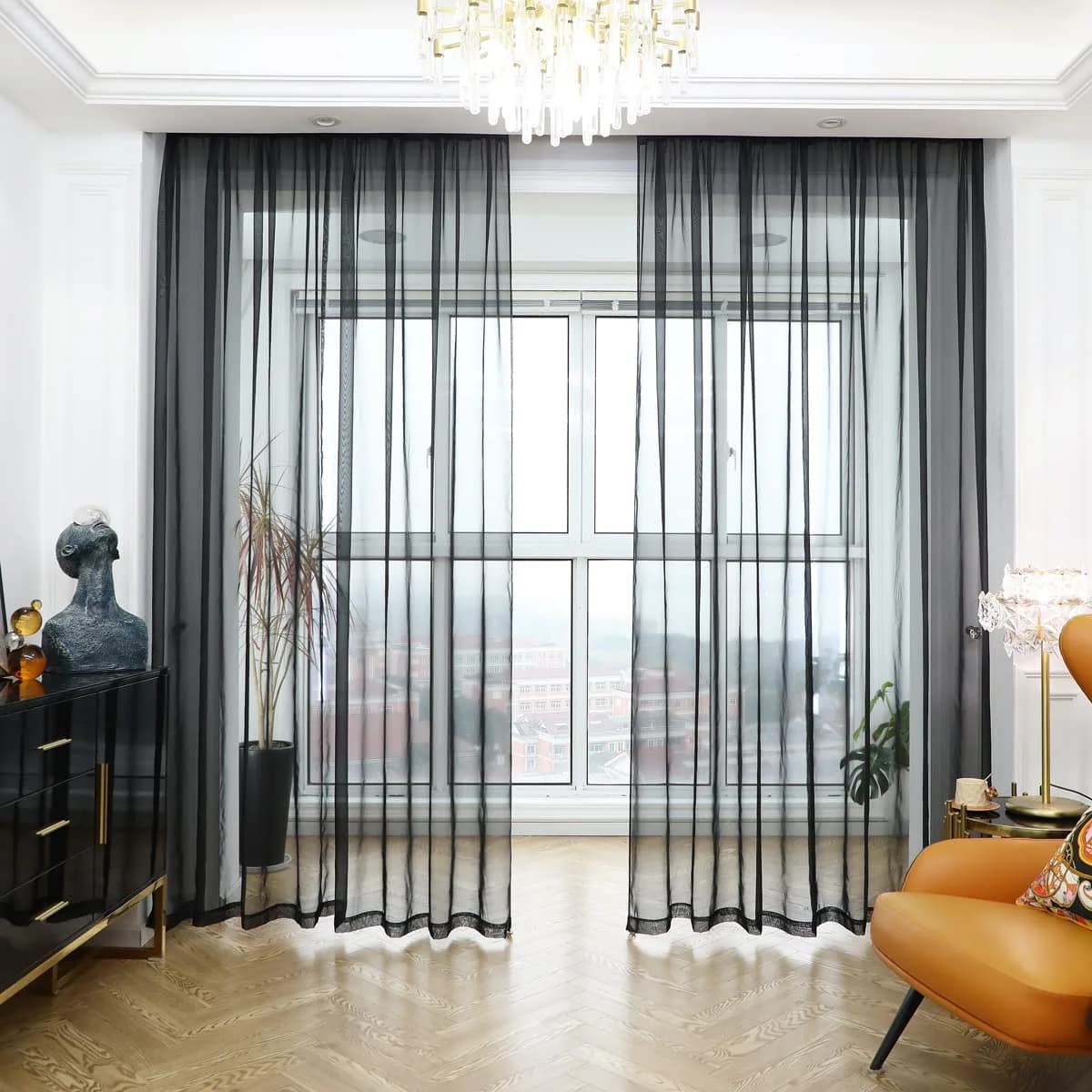 PHILEASY Black Sheer Curtains 90 Inches Long - 2 Panels for Window - main product image