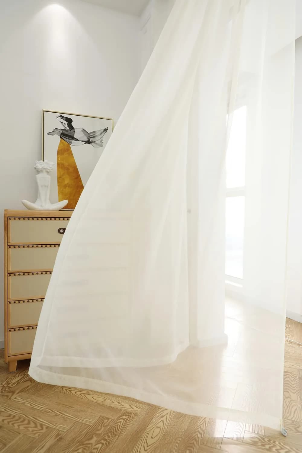 PHILEASY Sheer Beige Curtains 2 Panels 52"W x 145"L | Elegant Light-Filtering Window Panels - view 3