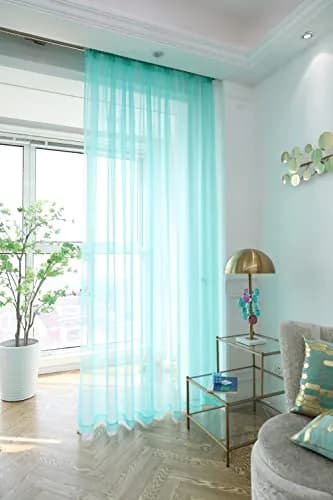 PHILEASY Lake Blue Sheer Curtains 213 cm (84 Inches) Long | Light-Filtering Rod Pocket Panels thumbnail 4