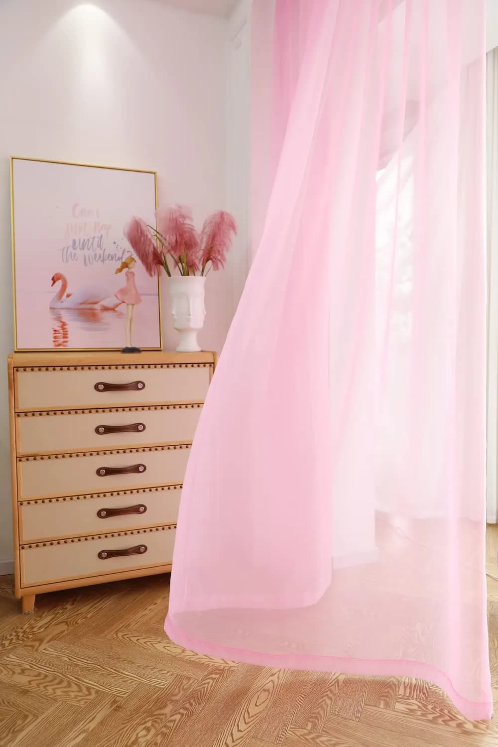 PHILEASY Pink Sheer Curtains 160" L x 52" W - Pack of 2 | Light-Filtering Rod Pocket Panels - view 3