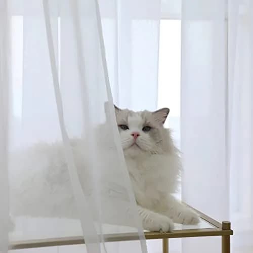 PHILEASY Ivory Sheer Curtains 90 Inches Long - 2 Panel Pack, 52"W x 90"L thumbnail 2