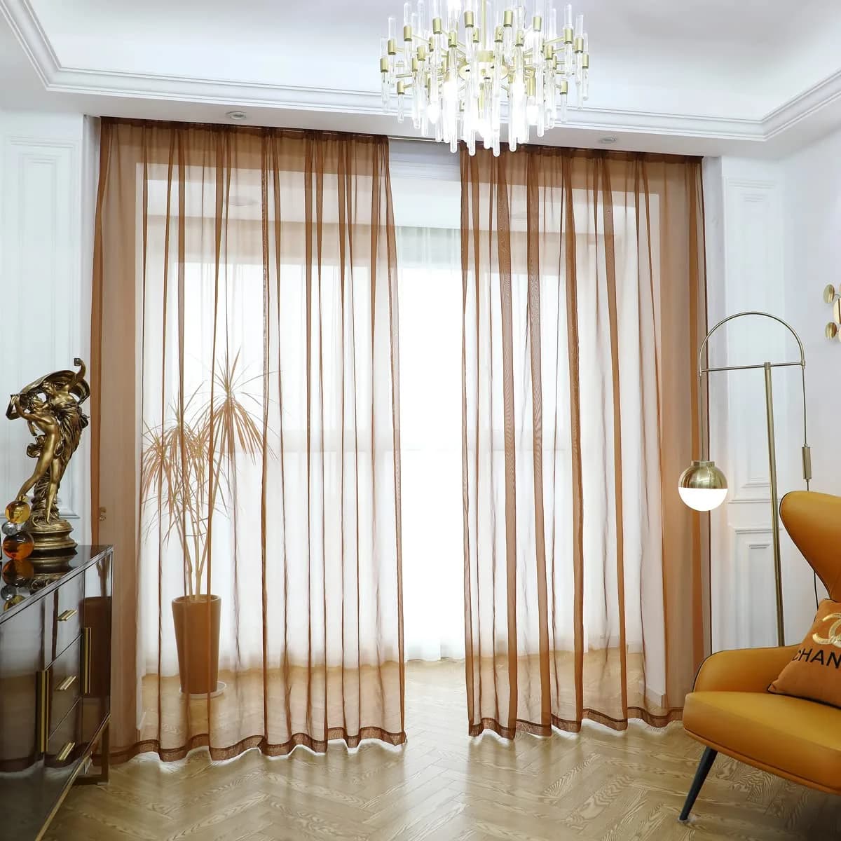 PHILEASY Brown Sheer Curtains 52"W x 63"L - Pack of 2 Light-Filtering Rod Pocket Panels - main product image