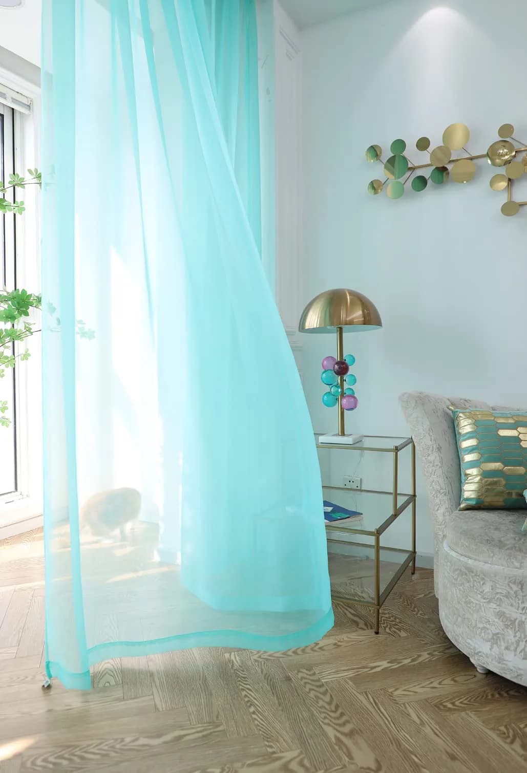 PHILEASY Lake Blue Sheer Curtains 52"W x 90"L - Pack of 2 Light-Filtering Rod Pocket Panels - view 3
