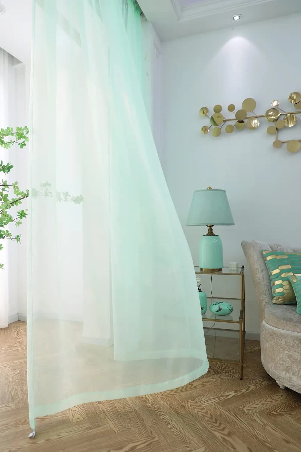 PHILEASY Light Green Sheer Curtains 52"W x 84"L (Pack of 2) - Light Filtering Rod Pocket Panels - view 3